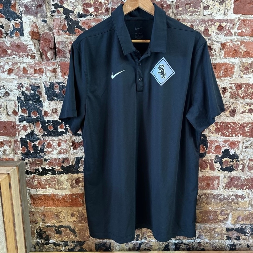 Nike White Sox Polo Shirt Baseball Black Golf Casual Dri Fit Short Sleeve Men XL